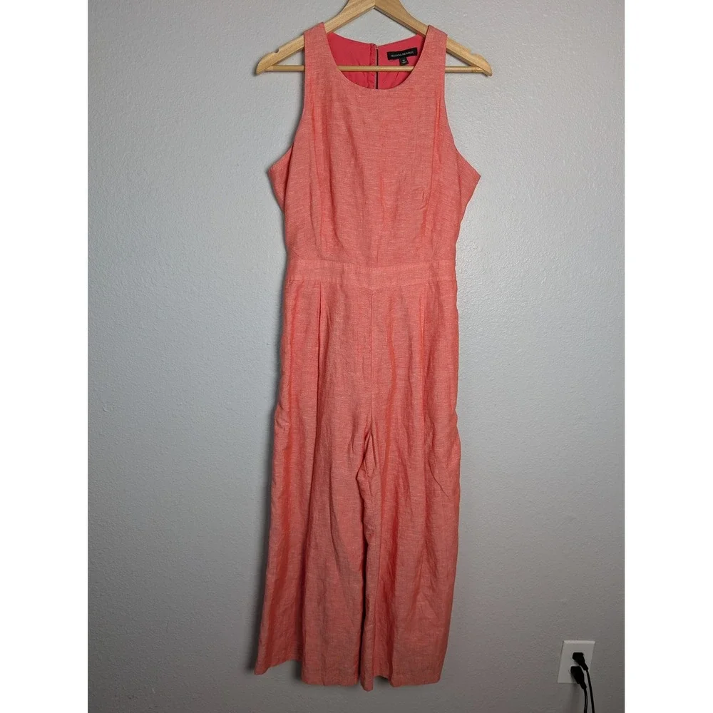 Banana Republic Womens Coral Pink Linen Blend Wide Leg Sleeveless Jumpsuit 10